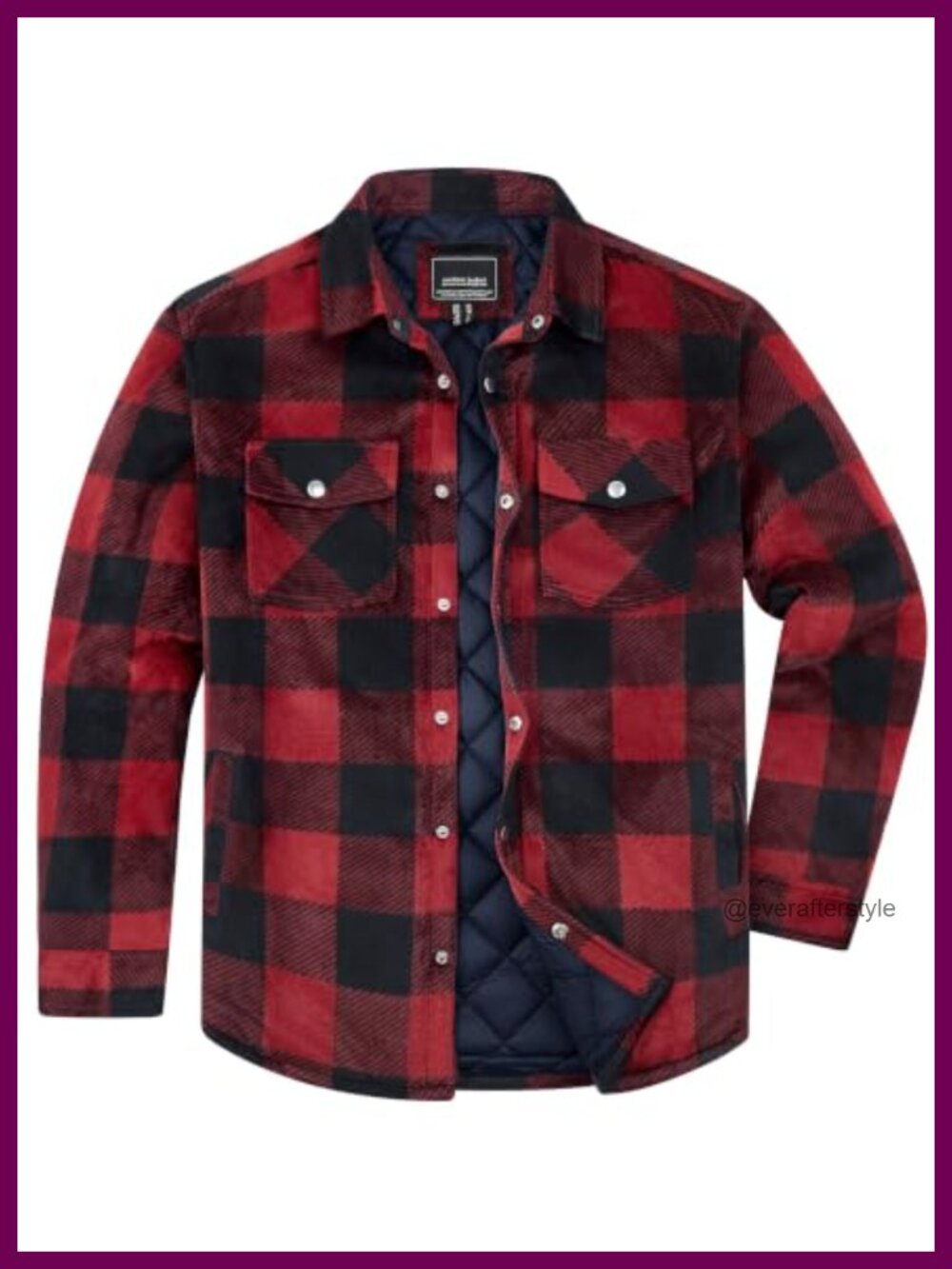 Men's Quilted Lined Plaid Flannel Jacket Winter Warm Outdoor